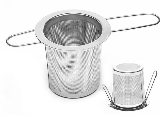 Set per tè con filtro per tè in foglia - Manico pieghevole - Set per tè con setole metalliche - Corrosione resistente - Filtro per tè in foglia per tazze e teiere