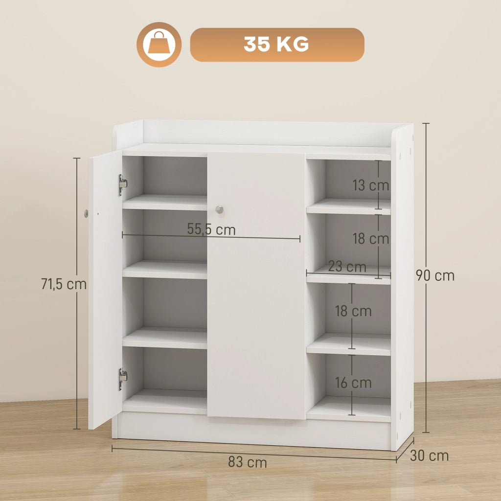 Scarpiera con 4 scomparti aperti e armadio 2 ante ¨C zephmum ¨C bianco 83x30x90 cm