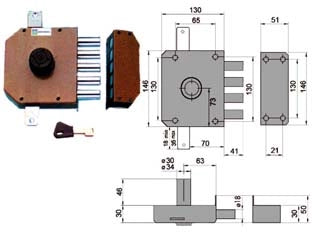 SERRATURA TRIPLICE DA APPLICARE SENZA SCROCCO A POMPA 30620- - mm.60 SX cilindro ø mm.34 (30620VS60X) - 1 pezzi MOTTURA