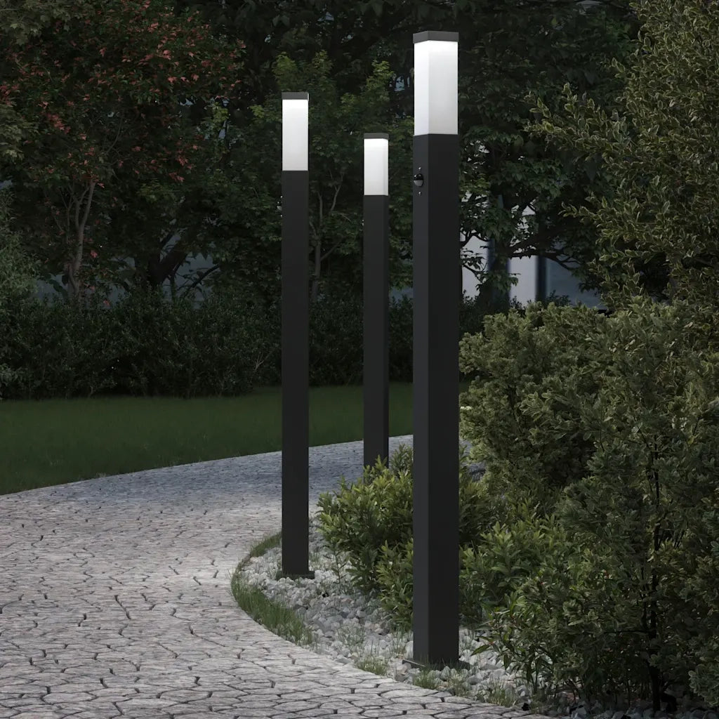 Lampioni a paletto con sensore 3 pz 110 cm neri IP44 4006082
