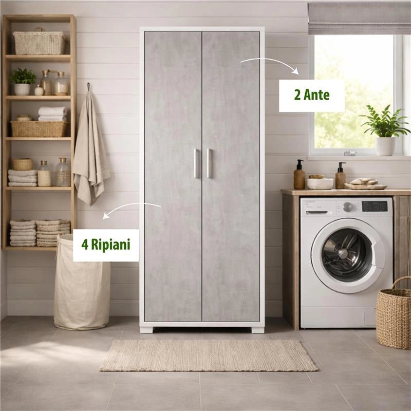 ARMADI DA ARREDO CON 2 ANTE DIMENSIONI 199X71X41 CM COLORE OSSIDO BIANCO E CEMENTO