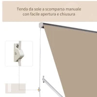 Tenda da Sole a Caduta con Rullo Avvolgibile e Angolazione Regolabile 0-120°, 180×70cm, Beige