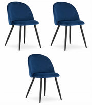 Valora Bello Chair Navy Blue Velvet Black Legs Set di 3