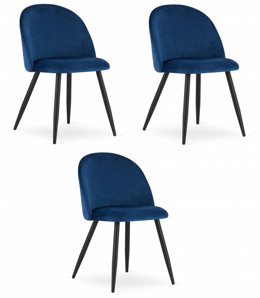 Valora Bello Chair Navy Blue Velvet Black Legs Set di 3