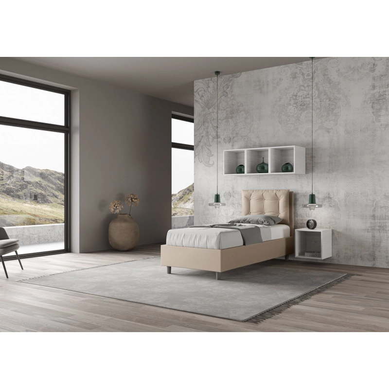 Letto imbottito Singolo 80x210 cm Annalisa - Similpelle,Tortora,Con rete