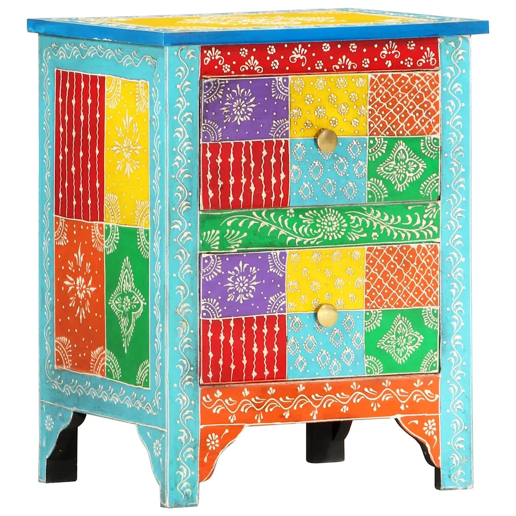 Comodino Dipinto a Mano-Tavolino da notte 40x30x50 cm in Legno Massello di Mango 635972