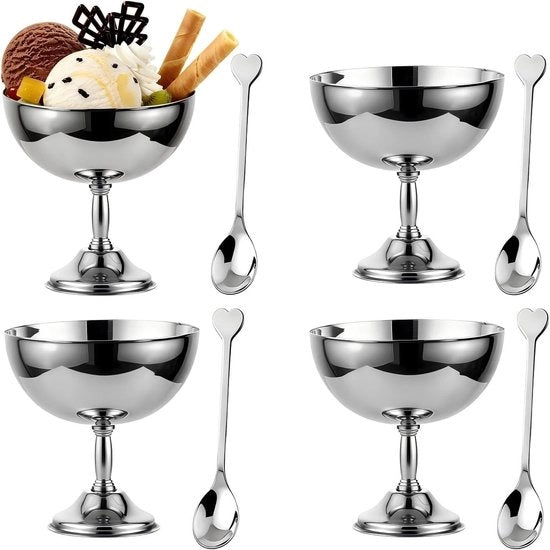 Set di servizio per dessert in acciaio inossidabile - 4 pezzi - 11 cm - Adatto per insalate/pudding/smoothie