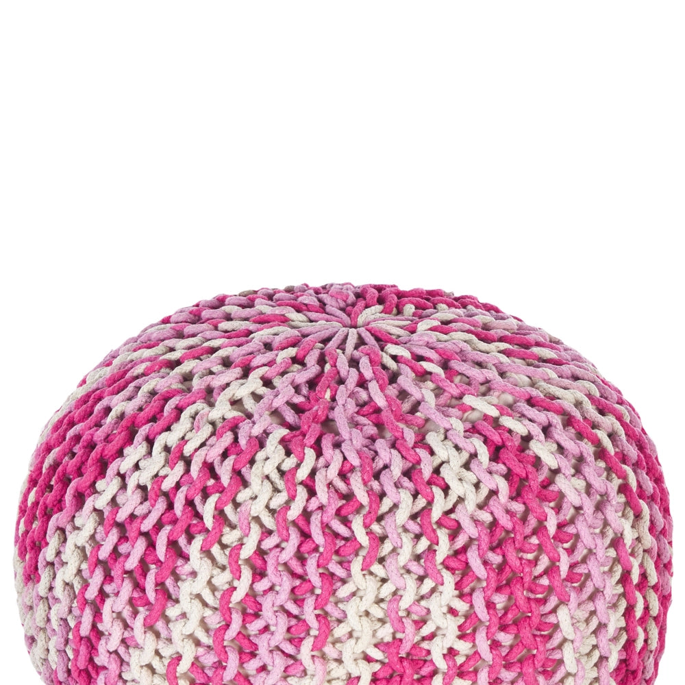 Pouf ottomana bianco e rosa pastello cotone lavorato a maglia perline EPS riempimento rotondo piccolo poggiapiedi 50 x 35 cm