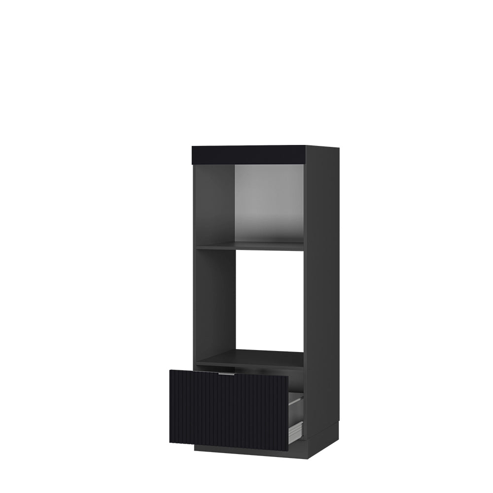 Mobile cucina microonde Fame-Line Nero rigato/Antracite 60 cm aperto Vicco