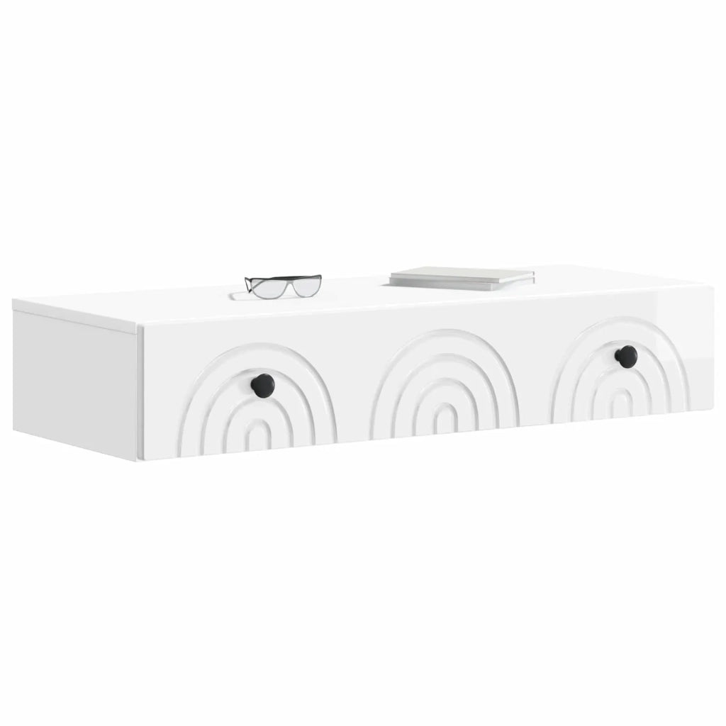 Tavolino da Parete Laterale Bianco Lucido 87,5 x 34,5 x 17 cm 898159