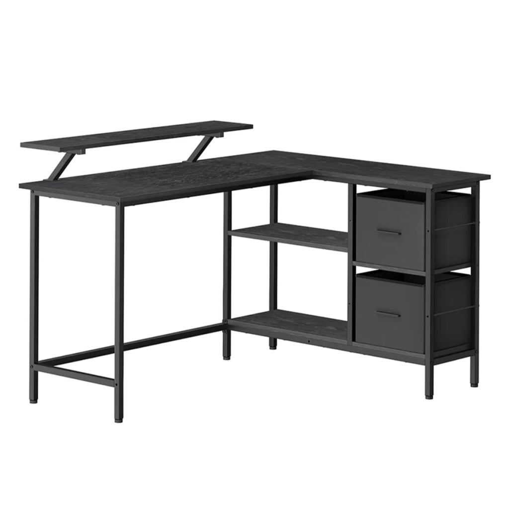 Scrivania a L con 2 ampi cassetti scrivania da gioco con supporto per monitor scrivania angolare scrivania per computer con ripiano regolabile nera 12_0004618