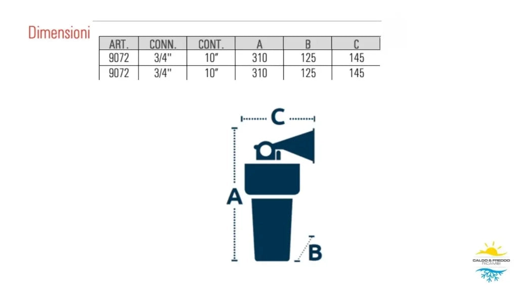 Contenitore per filtro pulente a cartuccia con attacco 3/4"