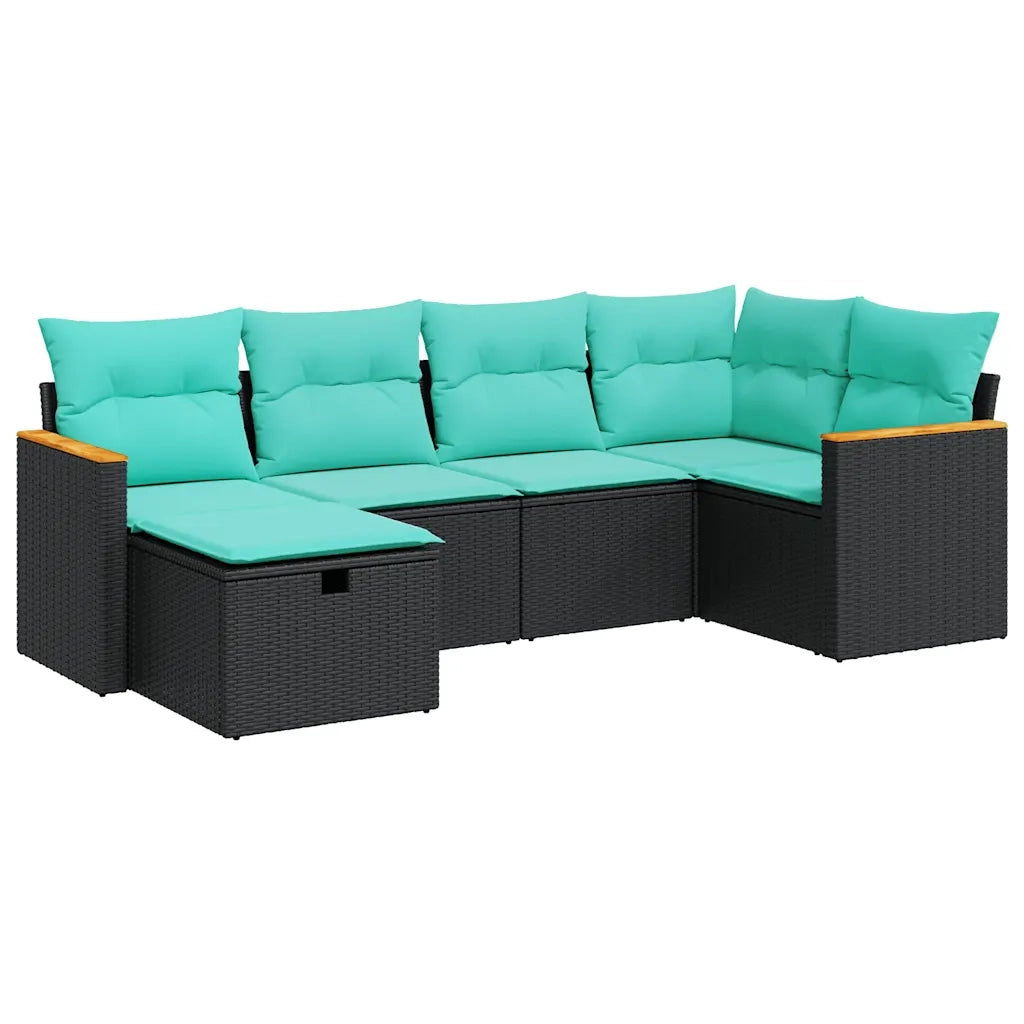 Set Divano da Giardino 6 pz con Cuscini Nero in Polyrattan