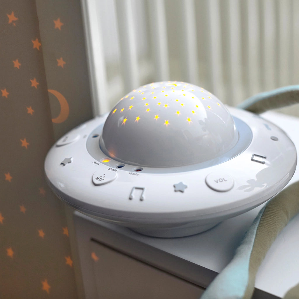 Luce notturna musicale per bambini modello BC-125GS con ninne nanne e rilevamento sonoro Bianco / Grigio Alecto