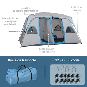 Tenda da Campeggio 4-8 Persone 4x2,75x2,1m in Tessuto Taffetà Grigio