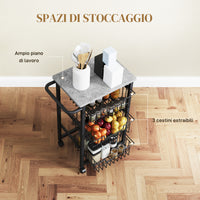 Carrello da Cucina 49,5x31x69 cm a 3 Cestelli con Maniglia in Acciaio e Legno Nero e Grigio Chiaro