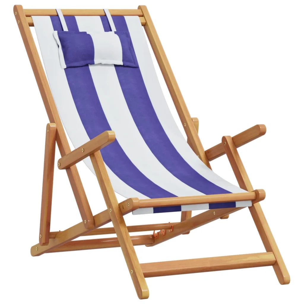 Sedie da Spiaggia Pieghevoli 2 pz | Sedie da Esterno Blu e Bianco Tessuto e Legno