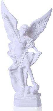 San Michele Arcangelo in cera, statuetta di San Michele Arcangelo, religiosa, San Michele Arcangelo vincitore su Satana, statuetta da collezione o decorazione, bianca, 31,5 cm