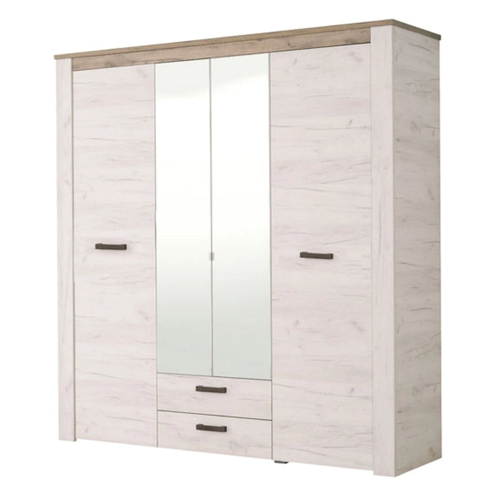 Armadio Camera da Letto Caiano, Guardaroba Grande 2 Cassetti, 198.5x206.5h cm Bianco Larice