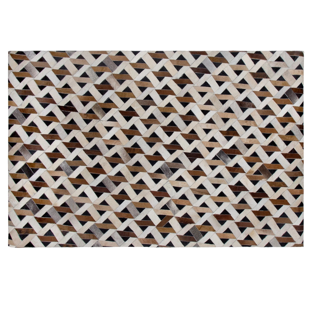 Tappeto tappetino Tappeto in Pelle Marrone e Grigio Motivo Geometrico 160 x 230 cm Rustic Boho