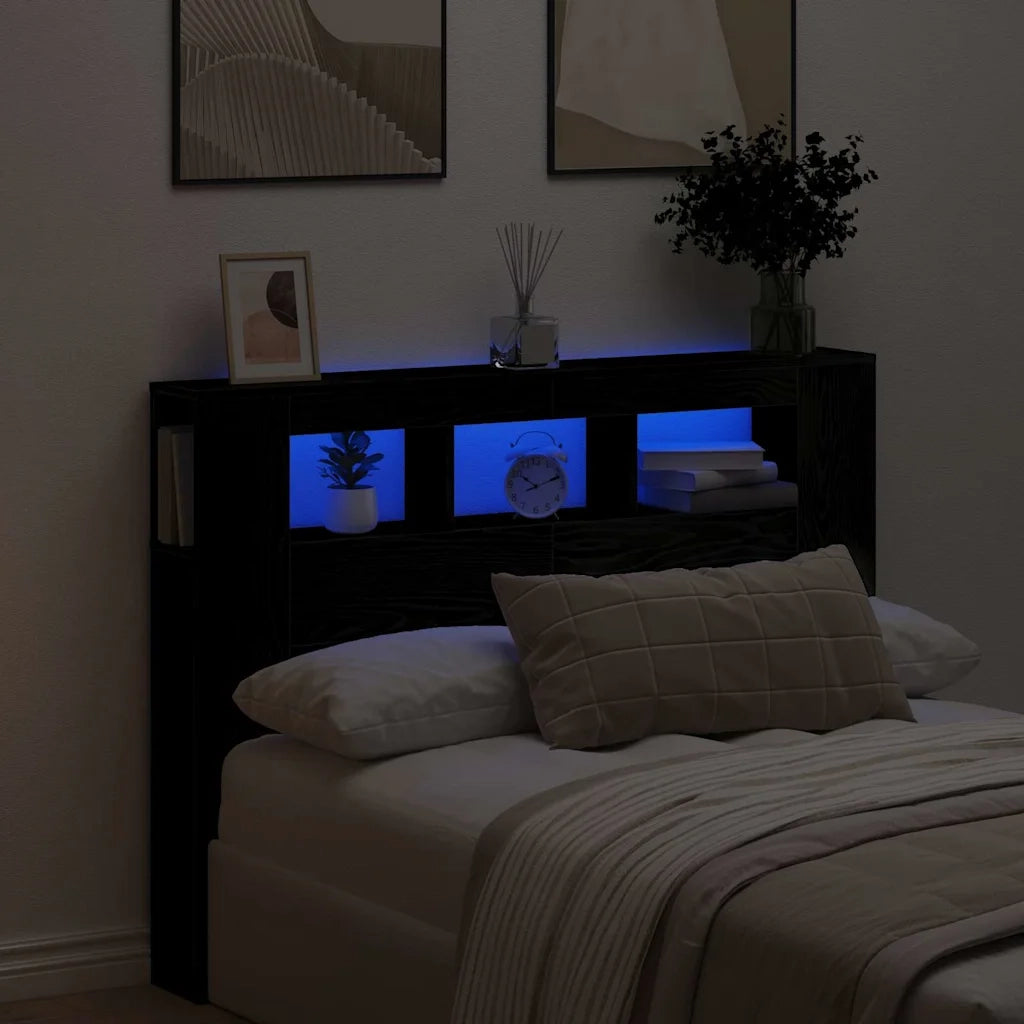 Testiera LED con strisce LED Rovere Nero 140 x 18,5 x 103,5 cm 862212