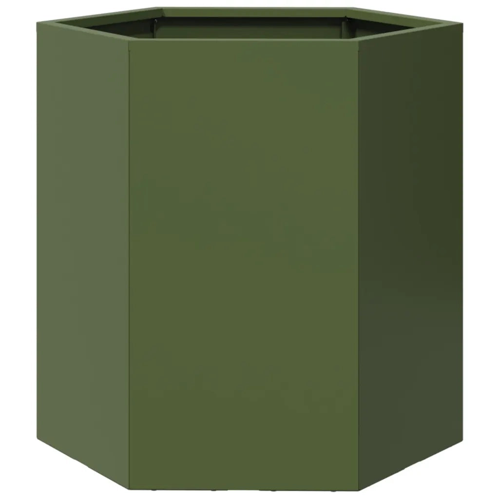 2 pz Fioriere | Cassetta per fiori | Vaso da Giardino Verde Oliva Esagono 46x40x45cm Acciaio