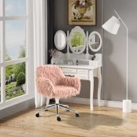 Sedia Girevole, Sedia Computer, Regolazione dell'Altezza del Sedile, Sedia per Ragazze, Ecopelle, Schiuma, Rosa + Argento, 57 x 60 x 75-85 cm
