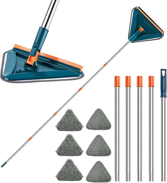 Dweilmop a forma triangolare con manico lungo, rotante 360 gradi, regolabile, mop triangolare, piede, pulitore, strumento, lavatrice, microfibra, mop per finestre, pavimento, parete, legno duro, piastrelle
