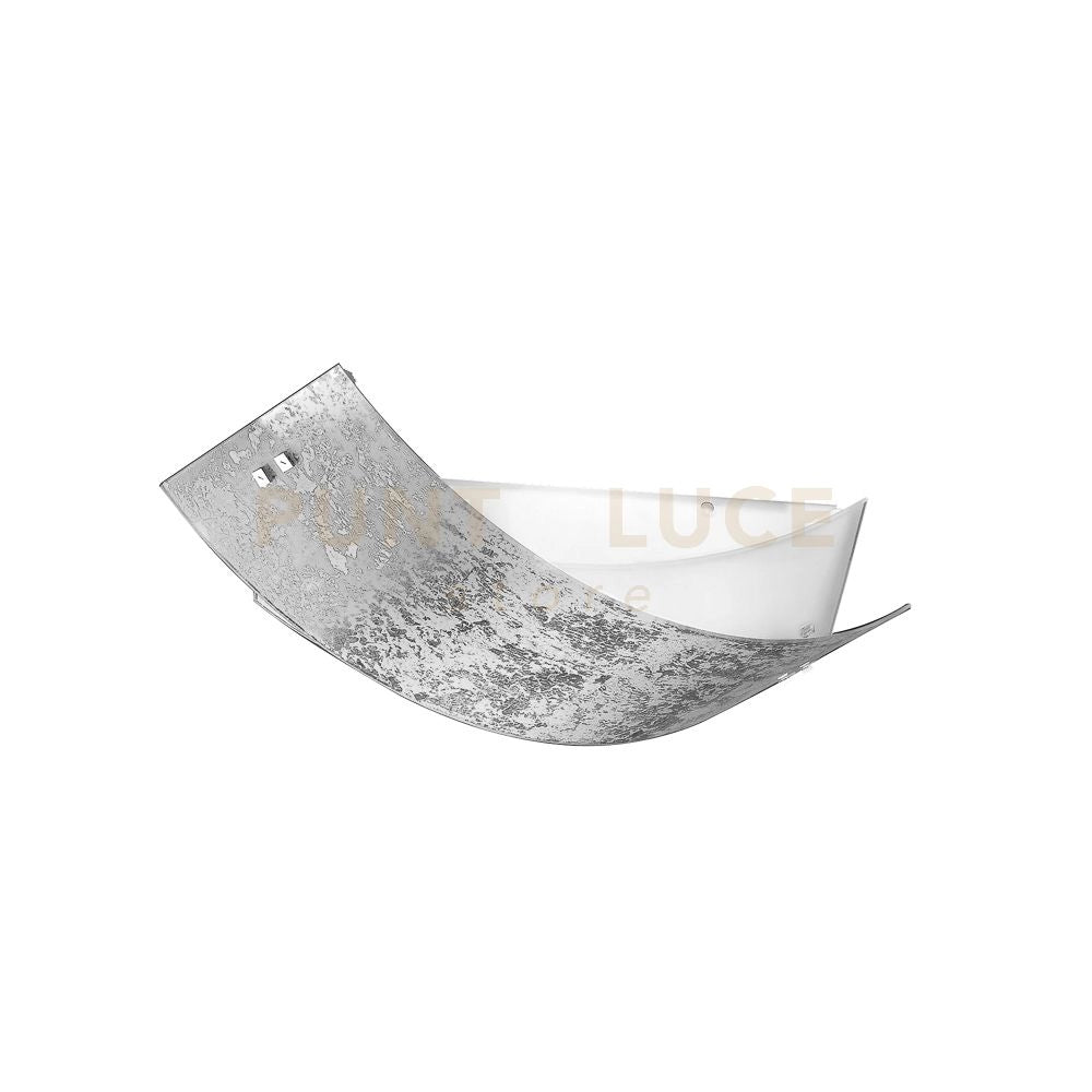 CAMILLA P/M - PLAFONIERA IN METALLO E FOGLIA IN VETRO ARGENTO 2 LUCI ATTACCO E14 L.63,5CM