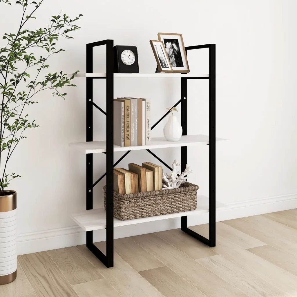 Libreria a 3 Ripiani-Scaffale per Libri-Mobile di Stoccaggio Bianca 80x30x105 cm in Massello di Pino