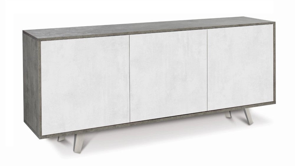 Mobile Madia 3 ante con apertura a spinta H74 L177 P41 struttura color Cemento frontali Bianco ossido 7073k Sarmog