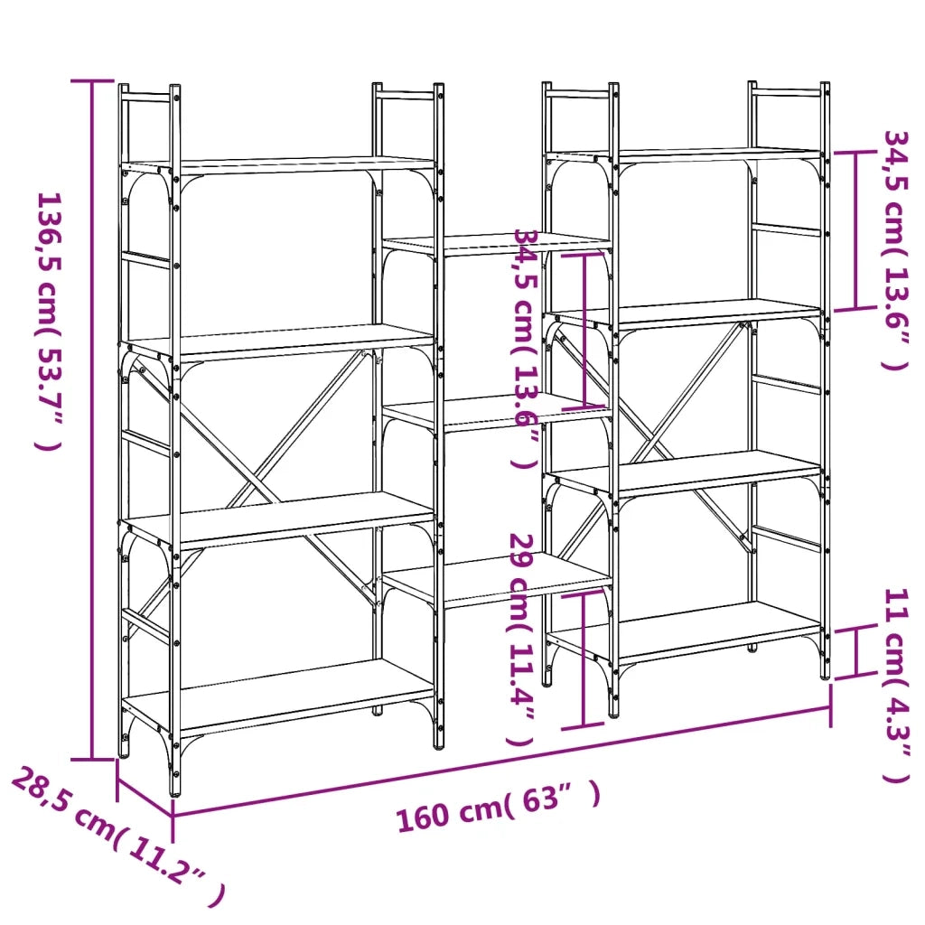 Libreria-Scaffale per Libri-Mobile di Stoccaggio Rovere Marrone 160x28,5x136,5 cm in Legno Multistrato