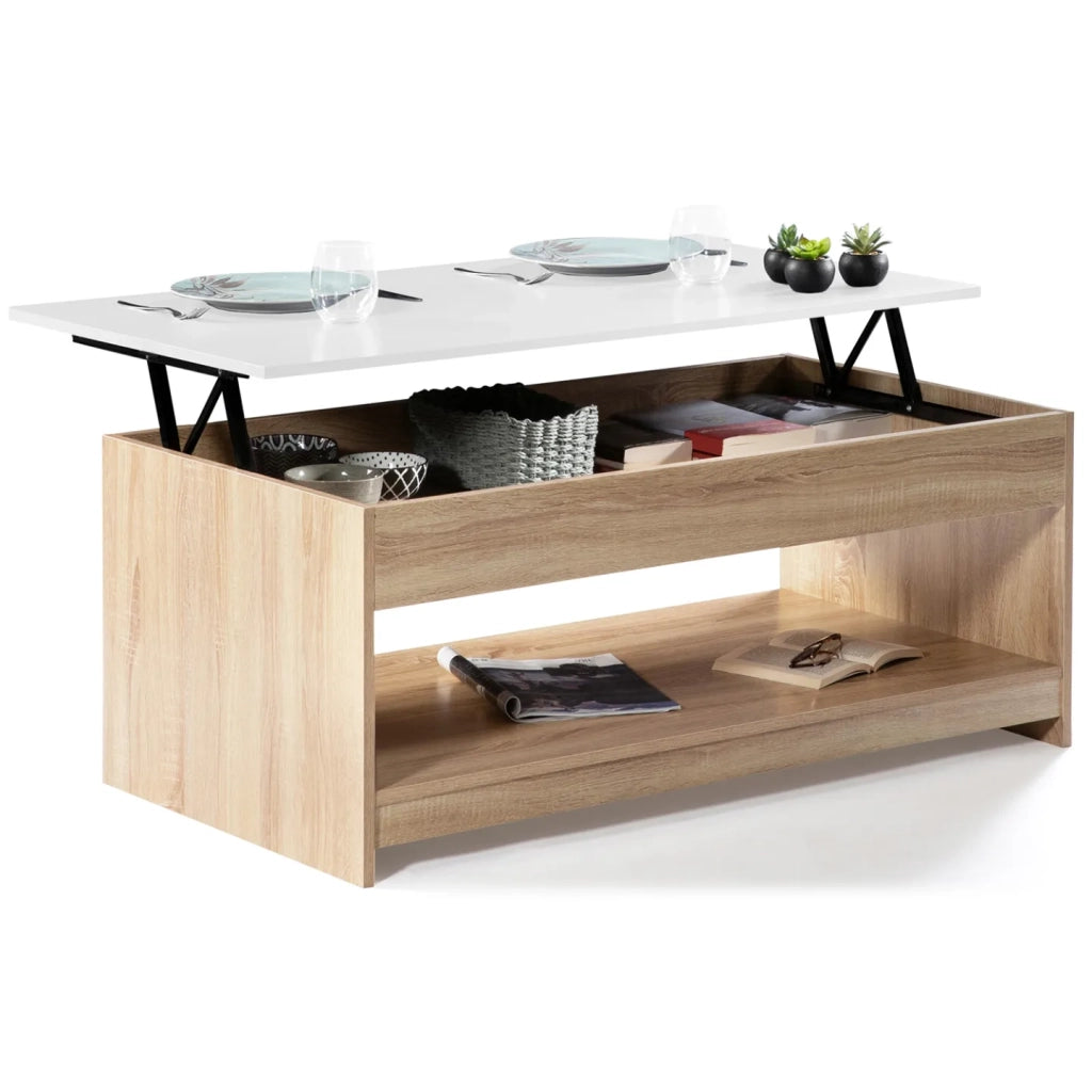 IDMarket - Tavolino con piano sollevabile SOA wood imitazione faggio bianco