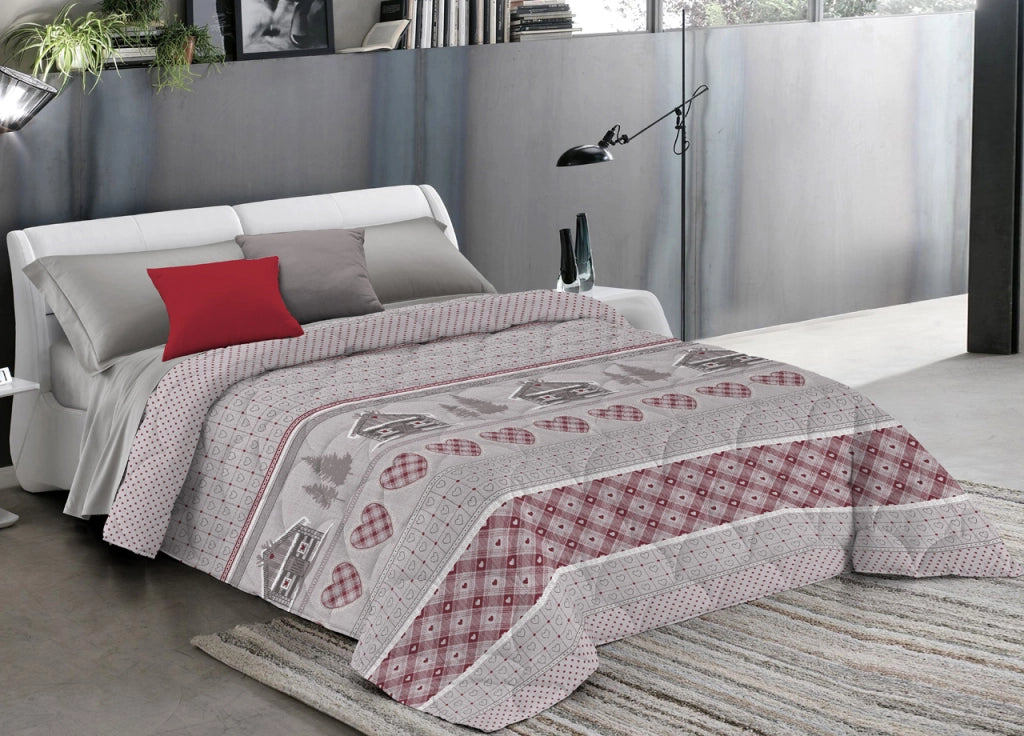 Trapunta Piumone Caldo Invernale Linea Pensieri Delicati Disegno Chalet - Matrimoniale - Rosso