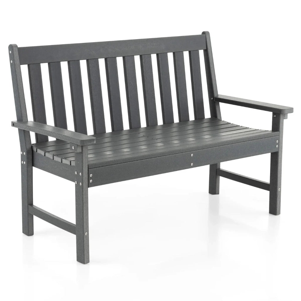 Panca da giardino in HDPE 132 x 65 x 91 cm resistente alle intemperie seduta curva comoda per uso esterno grigio 20_0020546
