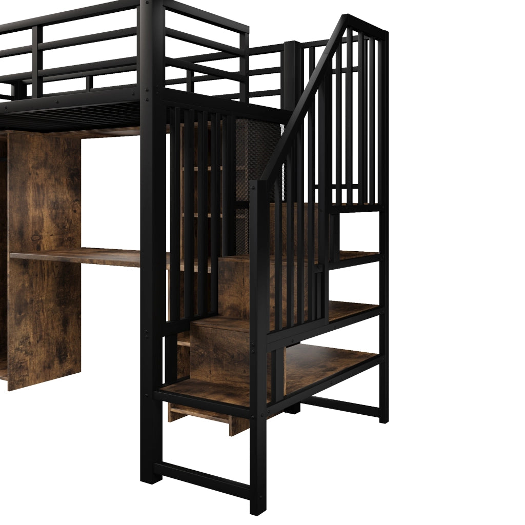 LETTO A SOPPALCO 90 x 200 cm Nero con armadio, scrivania e vani contenitore