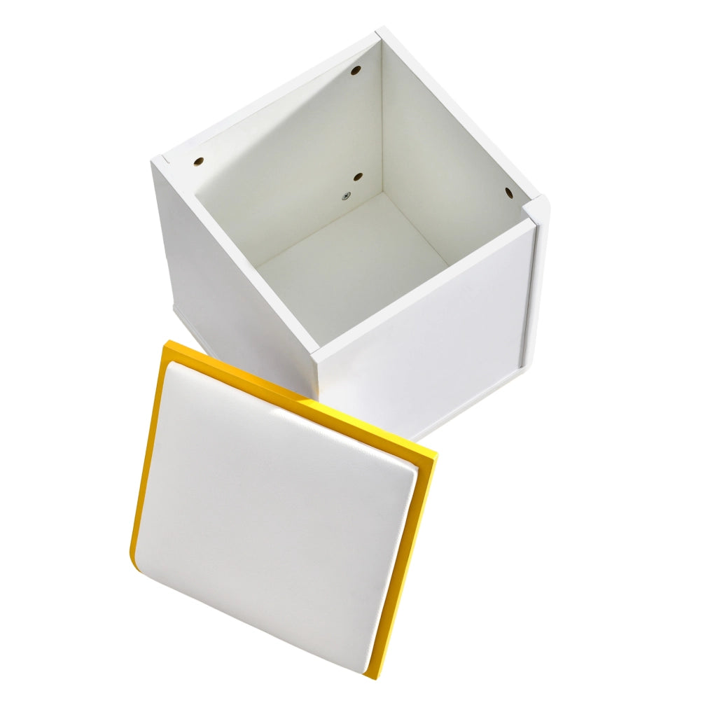 Tavolino da caffè sollevabile 100x50x43 cm bianco e giallo, contenitore integrato, MDF/PB