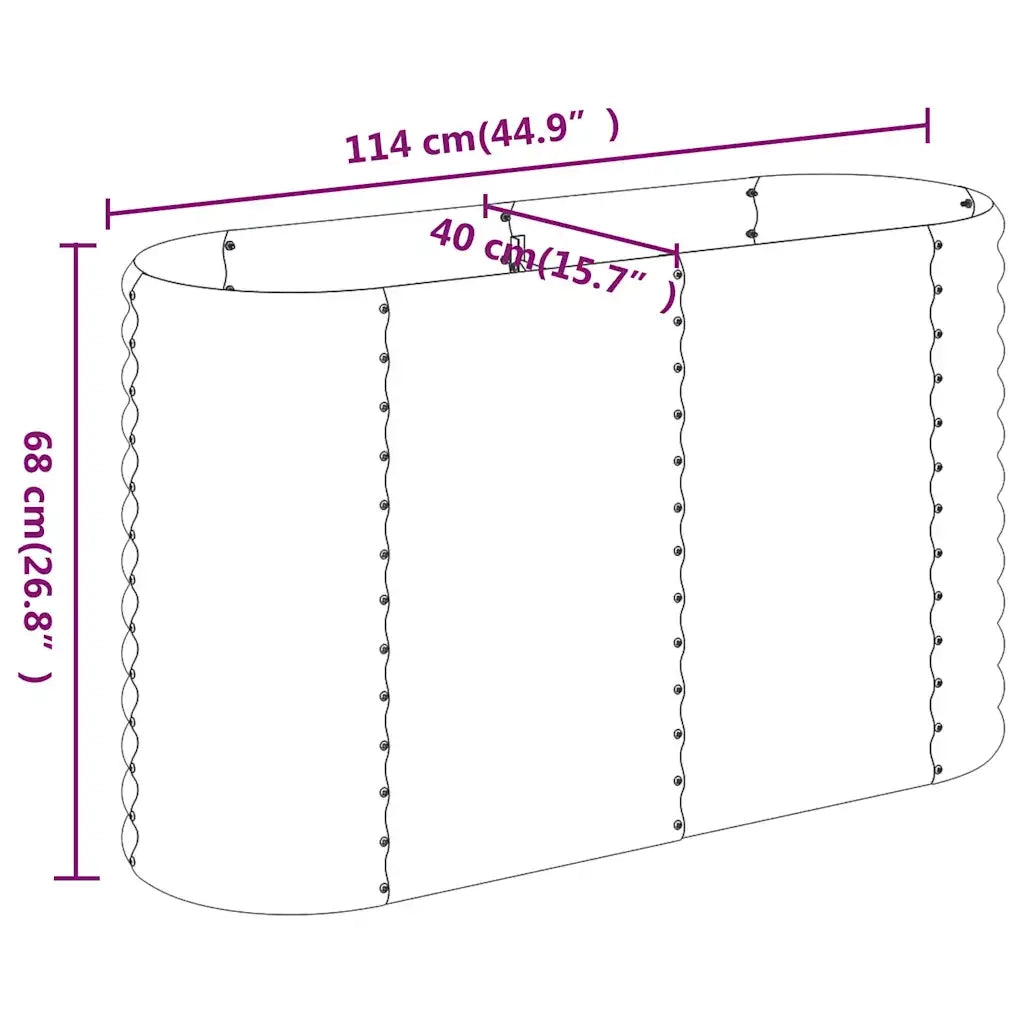 Aiuola ovale rialzata 114 x 40 x 68 cm spaziosa e resistente alle intemperie realizzata in acciaio zincato grigio 02_0046563