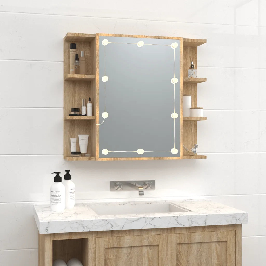Mobile a Specchio con LED-Armadietto a Specchio Rovere Sonoma 70x16,5x60 cm
