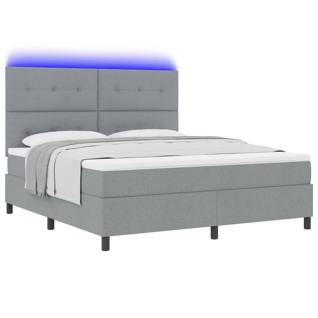 Letto con Box Spring con Materasso & LED Grigio Chiaro 180x200 cm Tessuto