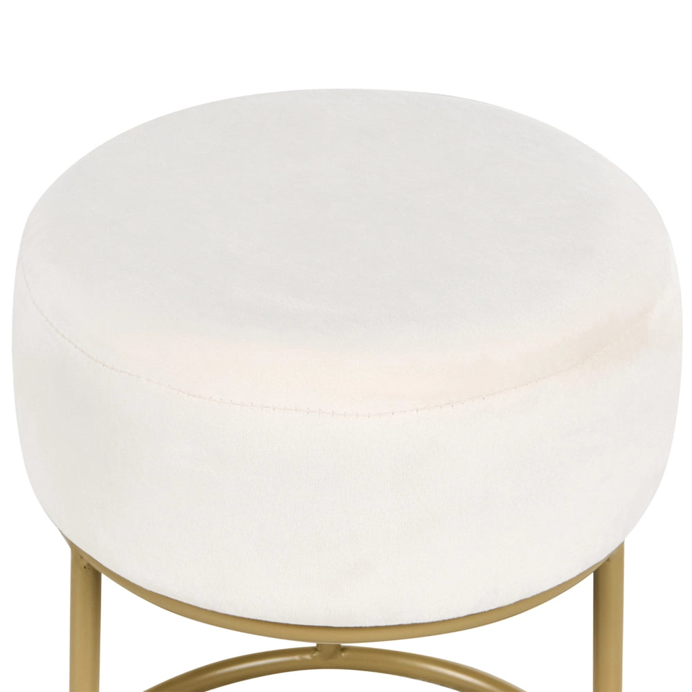 Poggiapiedi in velluto bianco sporco con base in metallo dorato Glam Moderno