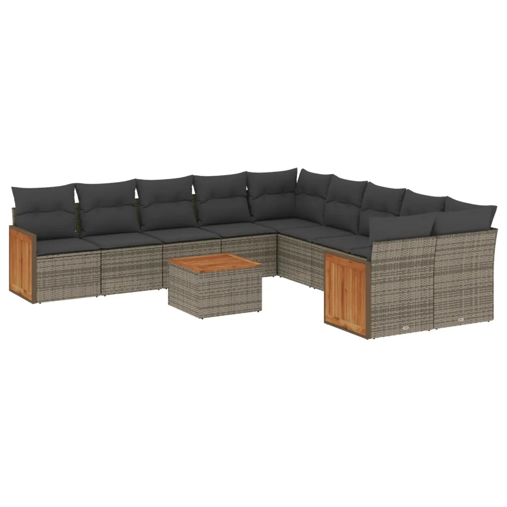 Set Divani da Giardino 11 pz con Cuscini in Polyrattan Grigio 3228041