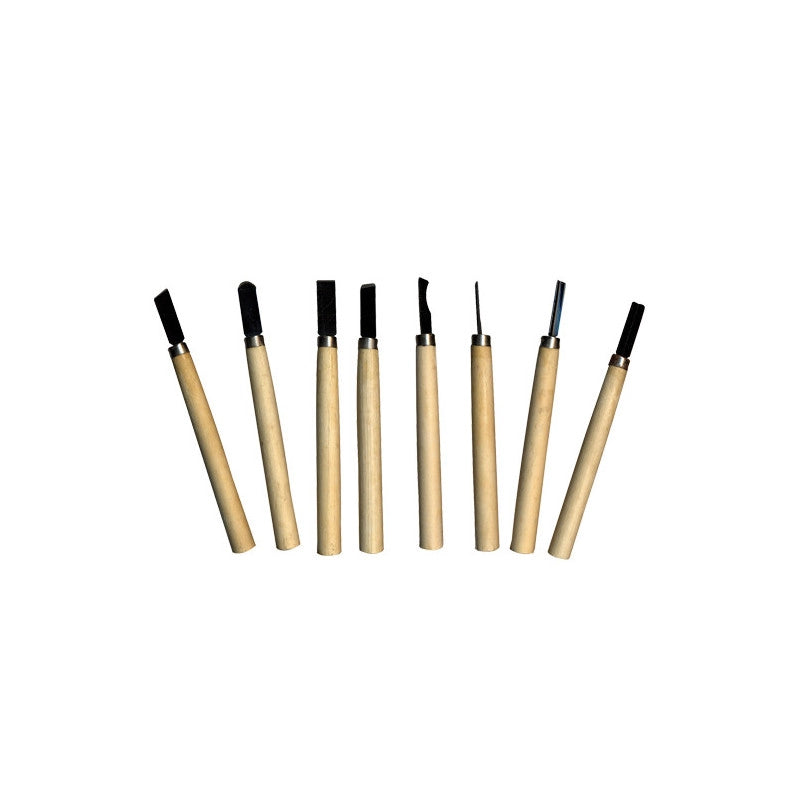 Set 8 sgorbie mini per legno Brixo – manico in legno – intaglio di precisione