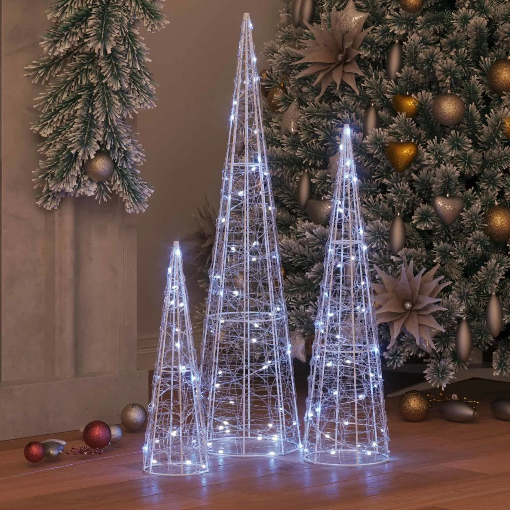 Albero di Natale 3 pcs Bianco freddo 20 x 20 x 80 cm Acrilico 42019016