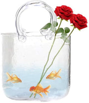 Vaso di fiori trasparente, vasi di vetro, vasi di vetro per borse, borse per vasi, con cassetta per pesci. Vaso di fiori unico, vaso per borse, vaso di vetro iridescente con maniglia per borse, per fiori e piccoli pesci.