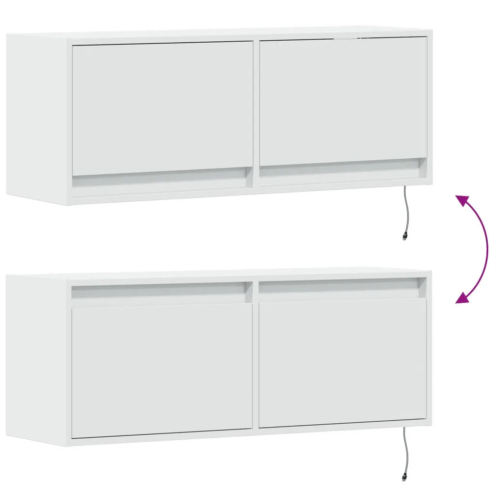 vidaXL Mobile TV a Parete con Luci LED Bianco 100x31x35 cm