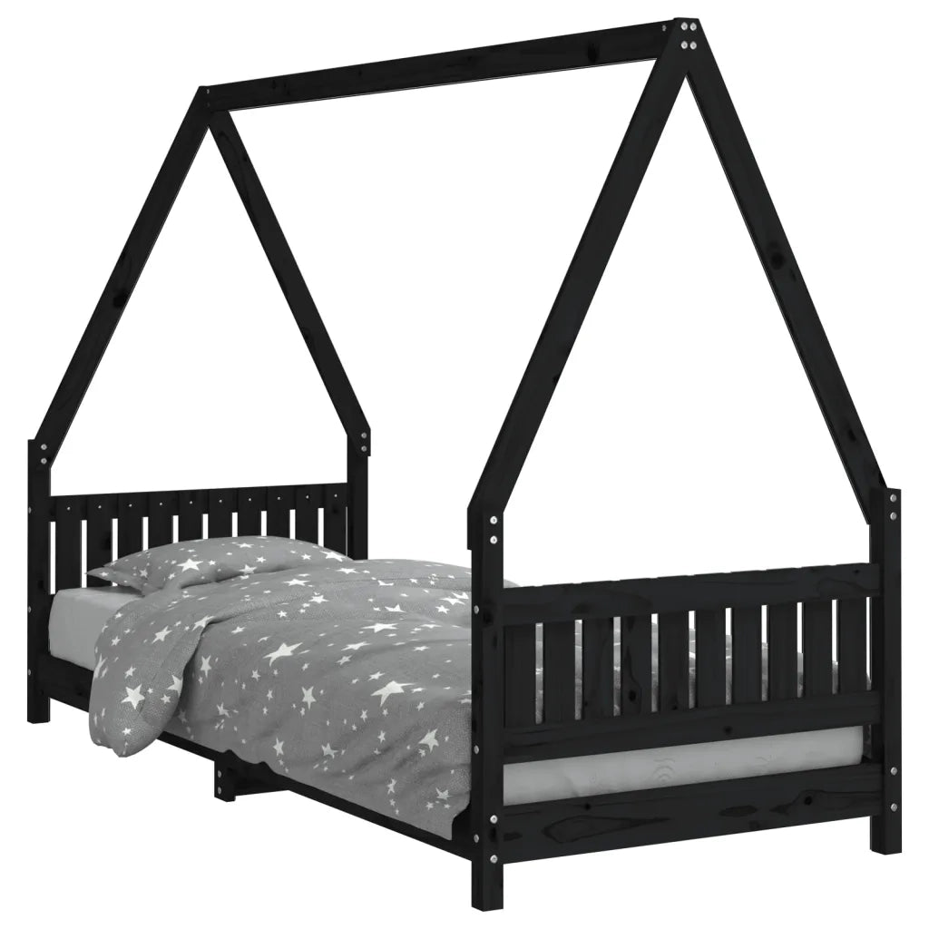 Giroletto per Bambini | Letto Infantile | Lettino Nero 80x200 cm in Legno Massello di Pino