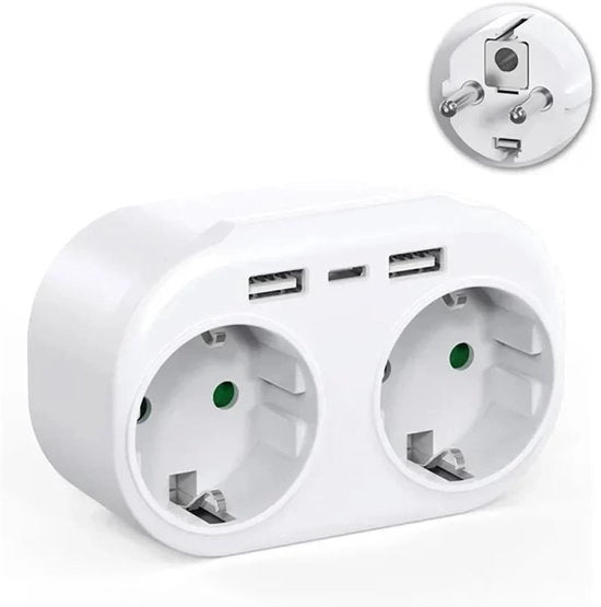 Presidio di sicurezza con porta USB-C, uscita di ricarica, adattatore per parete e cavo di estensione, adatto per uso domestico e ufficio.