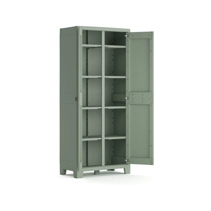 Armadio portascope da esterno in resina 80x44x182 cm - Impermeabile IPX3 Resistente UV - 8 ripiani - Grigio/Verde riciclato - Planet Outdoor Multispace - Keter
