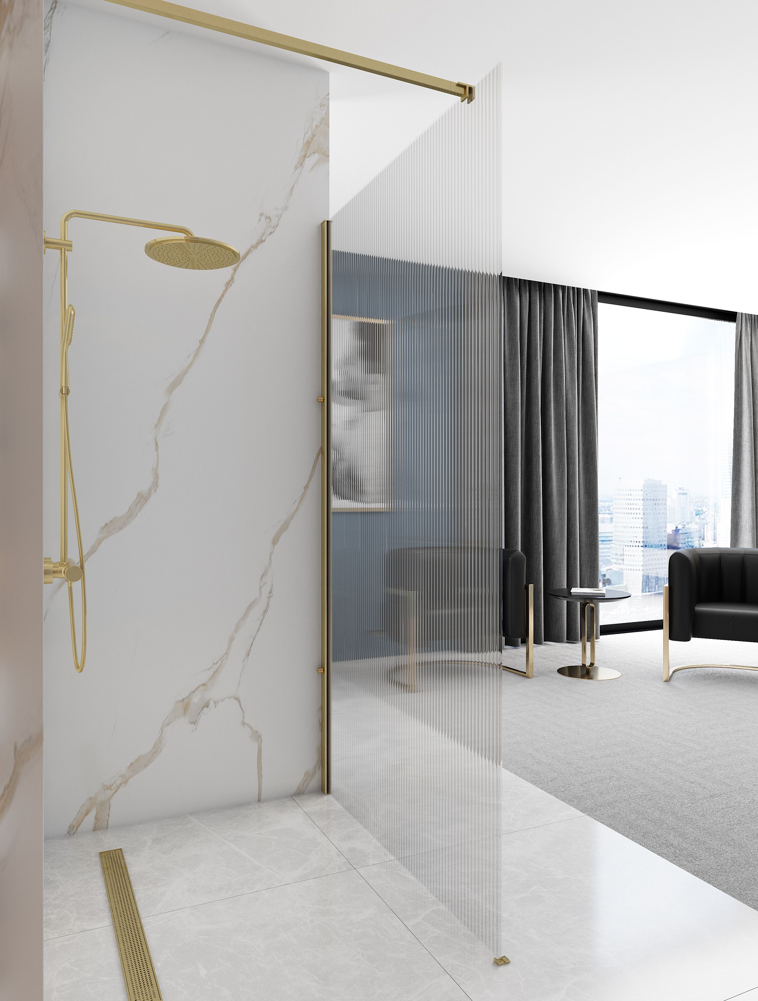 Parete Doccia Rea Aero Intimo Gold Brush 90